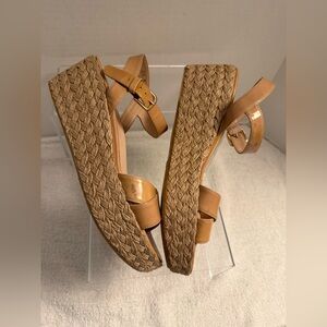 Stuart Weitzman Espadrille Wedge Sandals Nude Leather Size 8.5 | Italy